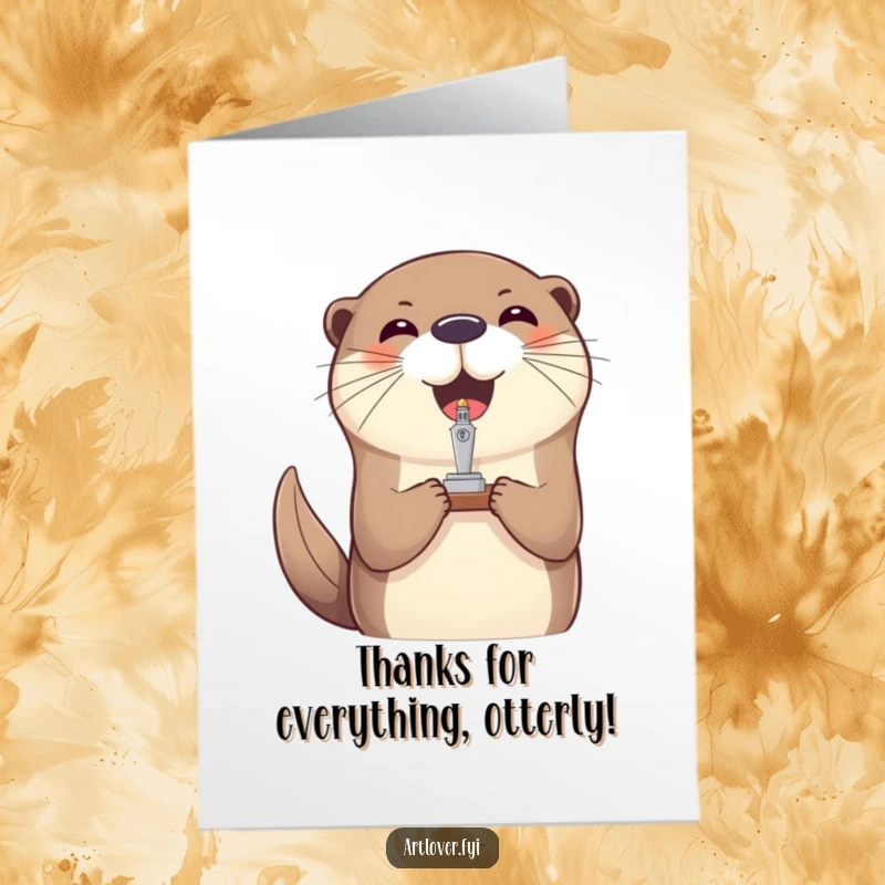 Funny Free Printable Thank You Card: A joyful otter balancing a small sculpture on its nose, a humorous thank you design.