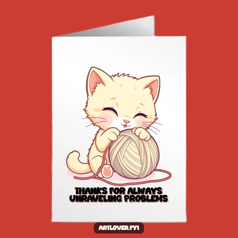 Free Printable Thank You Card: Kitten Yarn Art, Humorous DIY Downloadable Gift