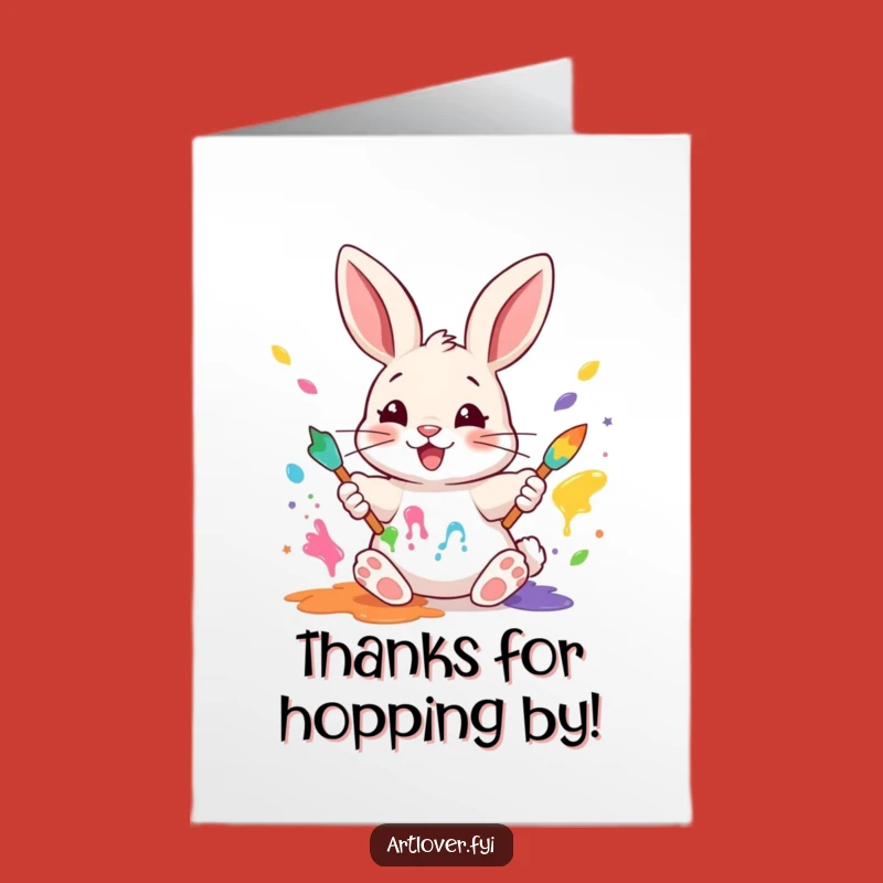 Free Printable Rabbit Painter Thank You Card: Funny Colorful Paws Downloadable Gift