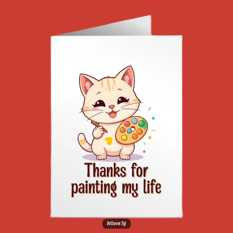 Free Printable Thank You Card: Artistic Cat! Funny Downloadable Gift of Gratitude