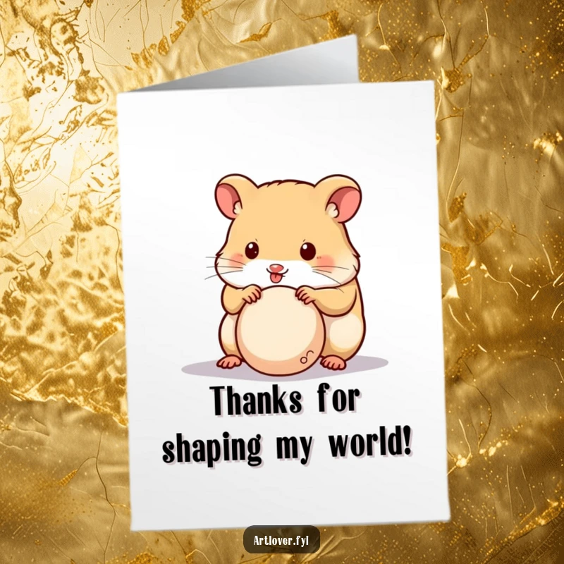 Funny Free Printable Hamster Sculptor Thank You Card: A cute hamster diligently sculpting a tiny ball of clay with intense focus.
