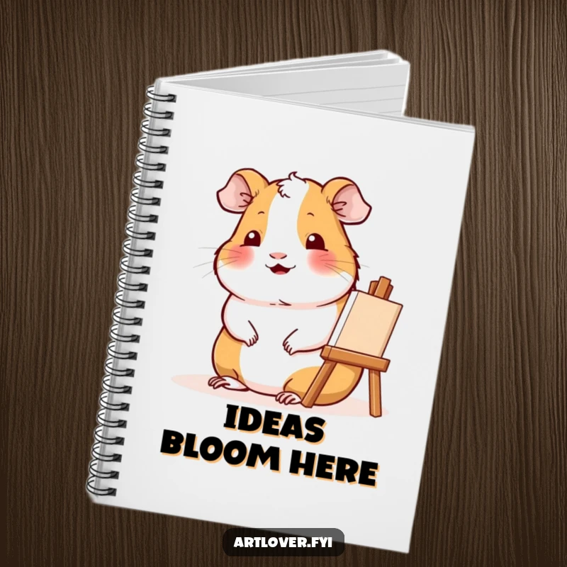 Funny Artist Guinea Pig Notebook: Contented guinea pig smiles beside a small easel, perfect for notes and sketches.
