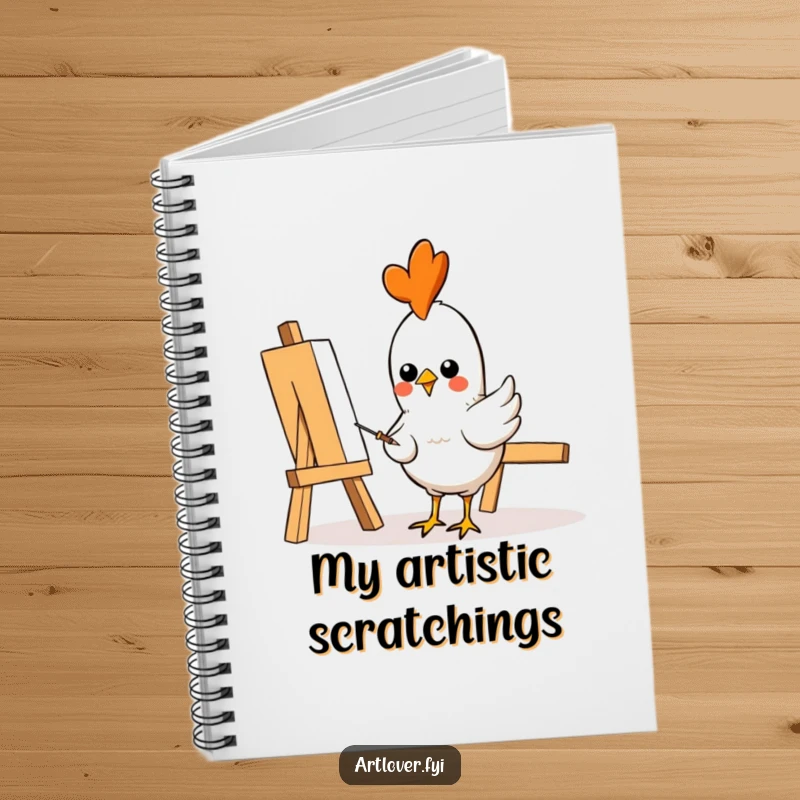 Funny Notebook: A cheerful chicken artist pecking at a blank page, perfect for jotting down creative ideas, great gift.