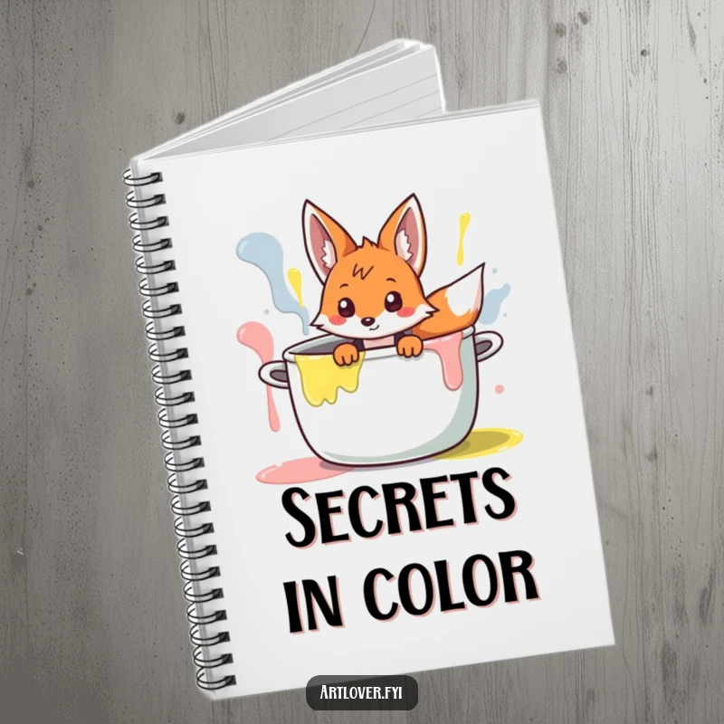 Funny Fox Artist Notebook: Curious fox character peeking from a giant paint pot on the cover.