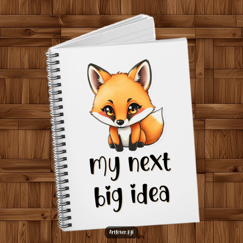 Funny fox intensely focused on drawing with a charcoal stick, on the cover of a creative artist's notebook.