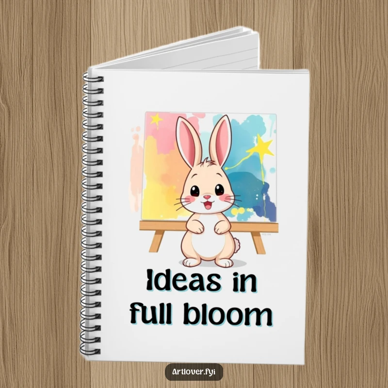 Funny Notebook: A playful bunny poses before a colorful abstract canvas, ready to inspire your notes, sketches, and artistic musings.