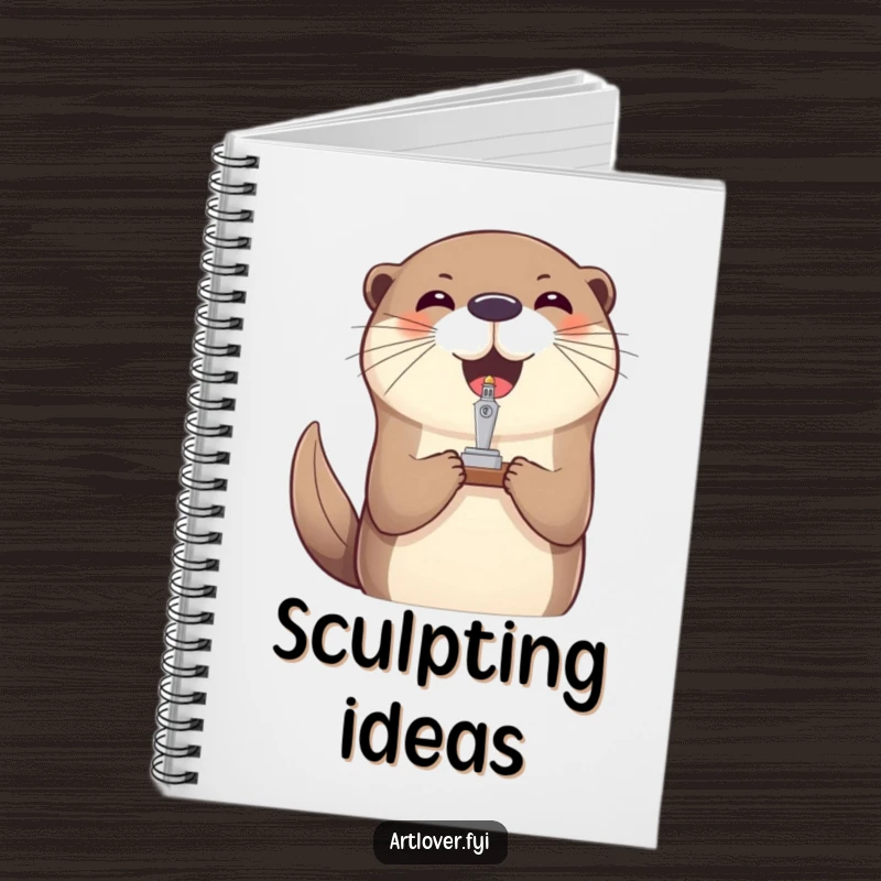 Funny otter balance notebook, a cover showing a joyful otter skillfully balancing a tiny sculpture on its nose.