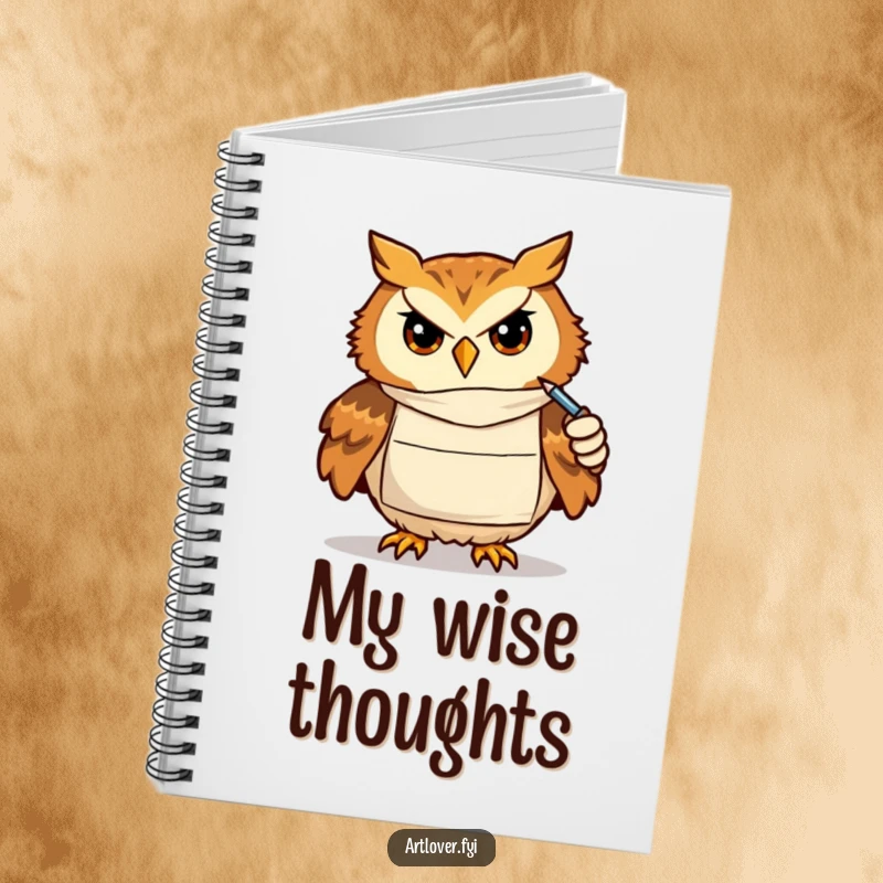 Funny notebook cover with a focused owl artist drawing, ideal for sketching ideas and recording concentrated thoughts.
