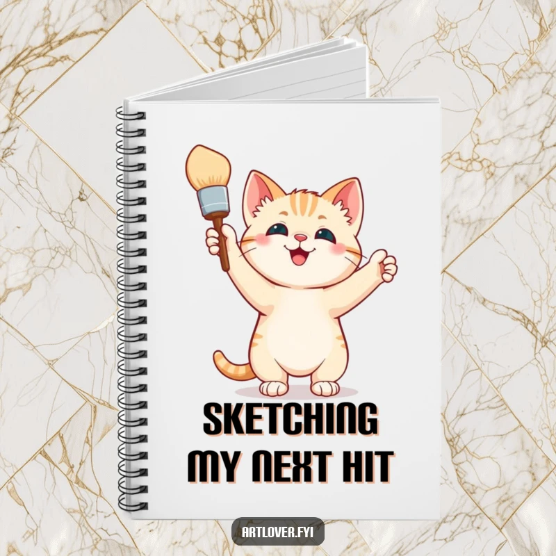 Funny Notebook: A happy kitten holds a paintbrush triumphantly, ready to inspire your notes, sketches, and wildest creative ideas within its pages.