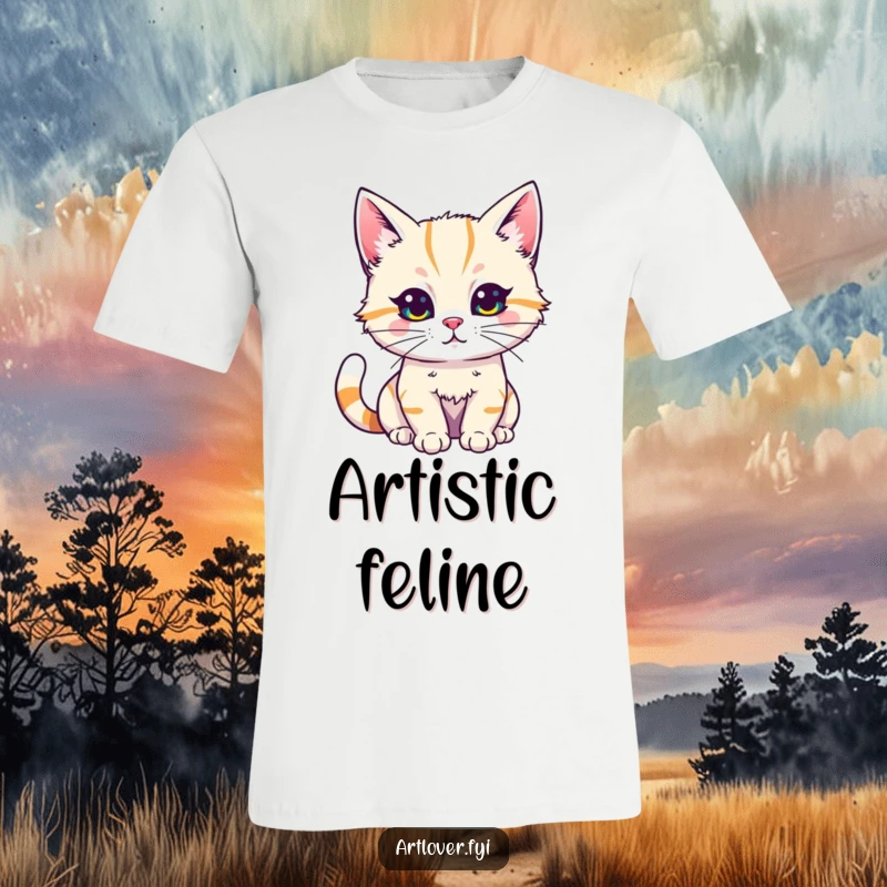 Funny Cat Artist T-Shirt featuring a cat enthusiastically painting with bright, bold colors, a great funny gift.