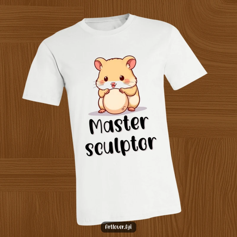 Funny Hamster Sculptor T-Shirt featuring a cute hamster focused on sculpting clay, designed for humor and comfort.