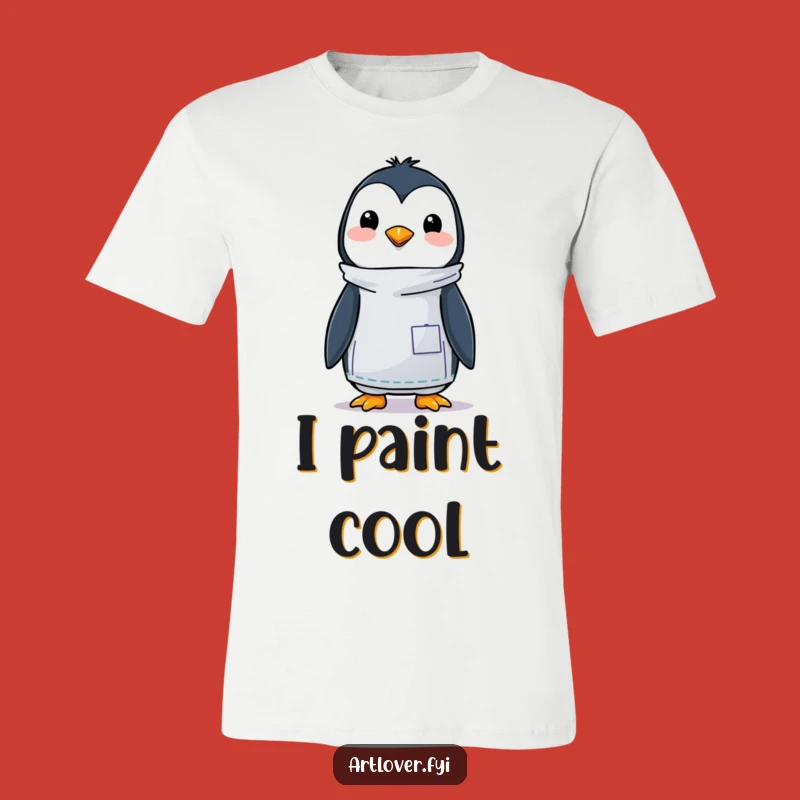 Funny Penguin Artist T-Shirt - Comedic Smock-Wearing Bird for Art Enthusiasts