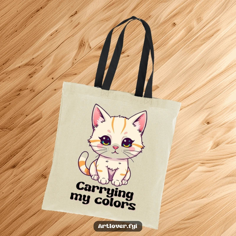 Funny Cat Artist Tote Bag showing a cat enthusiastically painting with bright colors, ideal as a funny gift.