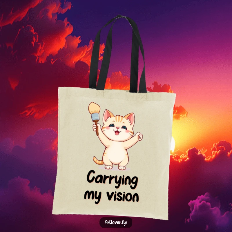 Funny Tote Bag: A triumphant kitten poses proudly with a paintbrush, ready to carry anything from art supplies to daily necessities.