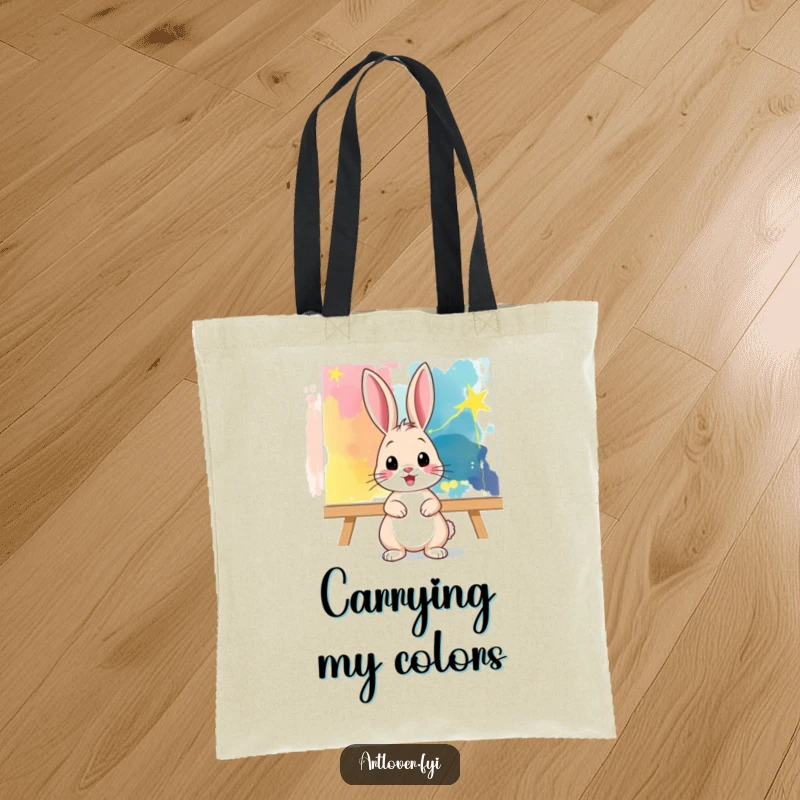 Funny Tote Bag: A playful bunny poses artfully before an abstract canvas, ready to carry your art supplies or daily necessities.