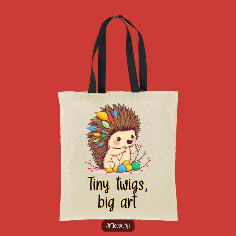 Funny Hedgehog Art Tote Bag: Twig Sculpture Carrier, Stylish Funny Gift